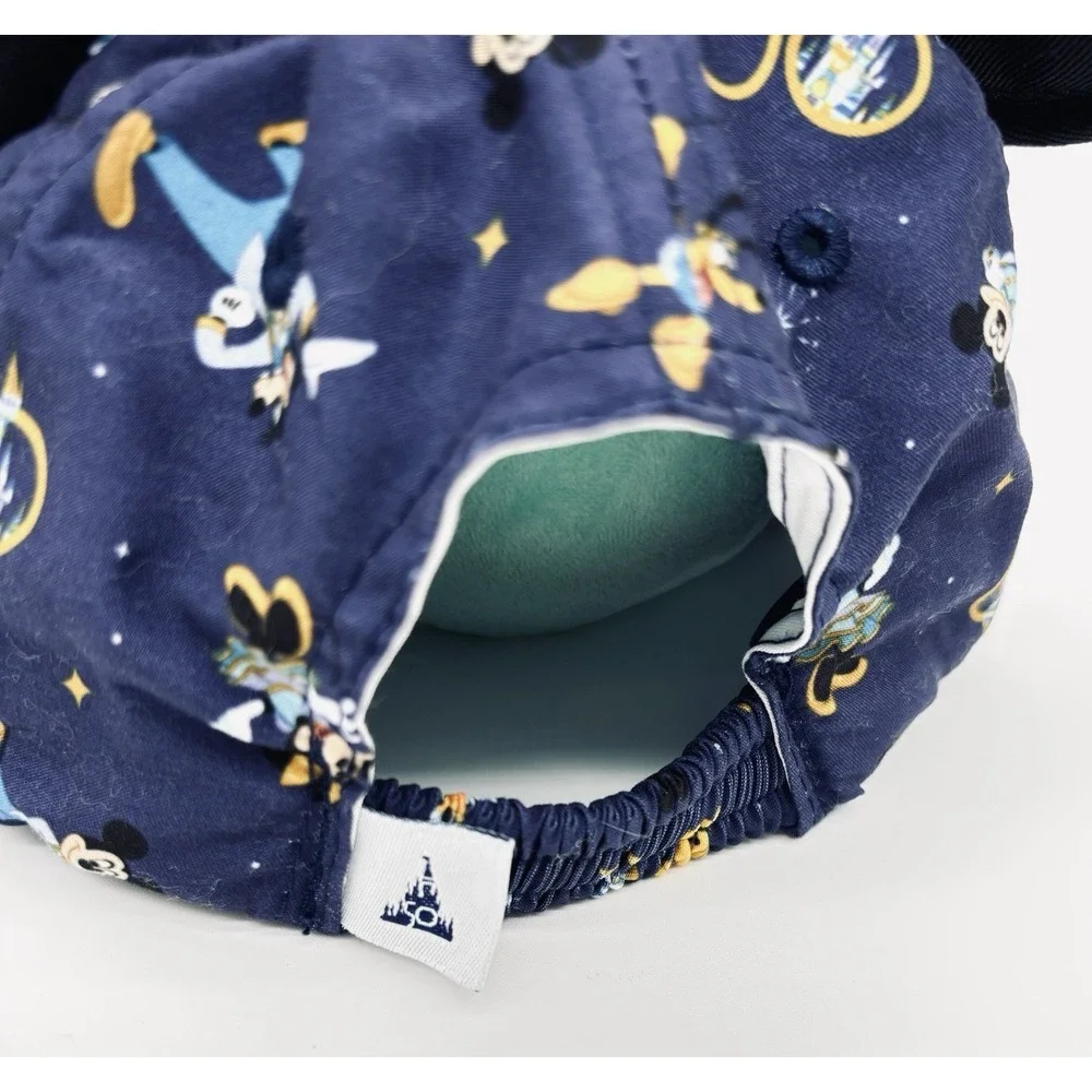 Disney Parks 50th Anniversary Mickey Ears Hat Blue All Over Print Mickey Donald